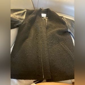 T by alexander wang boucle wool with leather sleeve combo puff jacket